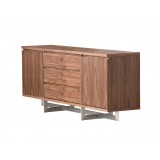 Remi Buffet Natural Walnut/Matte White with Brushed Stainless Steel 