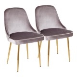 LumiSource Marcel Dining Chair - Set of 2 - Silver in Gold Legs 