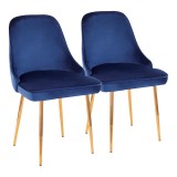 LumiSource Marcel Dining Chair - Set of 2 - Blue in Gold Legs