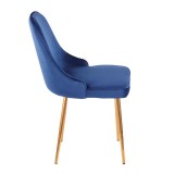 LumiSource Marcel Dining Chair - Set of 2 - Blue in Gold Legs - Side