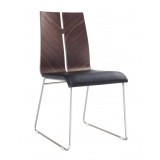 Lauren Dining Chair. Walnut & Black Faux Leather - Angled