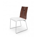 Lauren Dining Chair. Walnut & White Faux Leather - Angled