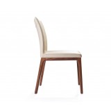 Stella Dining Chair With White Faux Leather And Gray Walnut Veneer Base - Side