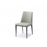 Carrie Dining Chair In Light Grey Faux Leather - Angled