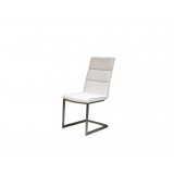 Duomo Dining Chair White Leatherette with Brushed Stainless Steel - Angled View