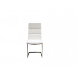 Duomo Dining Chair White Leatherette with Brushed Stainless Steel - Front