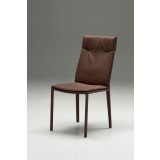 Harris Dining Chair Brown Full Leatherette Wrap with White Stitching Set of 2