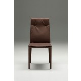 Harris Dining Chair Brown Full Leatherette Wrap with White Stitching Set of 2 - Front