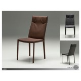 Harris Dining Chair Brown/Grey Full Leatherette Wrap with White Stitching Set of 2