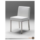 Tarna Dining Chair White Leatherette with Polished Stainless Steel Set of 2 - Angled