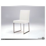 Tate Dining Chair White Leatherette with Brushed Stainless Steel - Angled