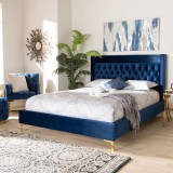 Baxton Studio Valery Upholstered Platform Bed - Navy Blue