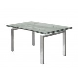 Cantro Extending Dining Table Clear Glass with Polished Stainless Steel - White BG