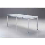 Ghost Extending Dining Table White Glass with Polished Stainless Steel