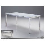 Ghost Extending Dining Table White Glass with Polished Stainless Steel