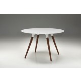 Iztuzu 29" Round Dining Table White Solid Surface with Walnut Base - Angled View