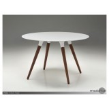 Iztuzu 29" Round Dining Table White Solid Surface with Walnut Base