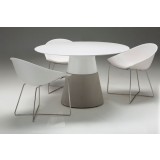 Maldives 49"/63" Round Dining Table White Solid Surface with Fiber Concrete Base - With Chairs