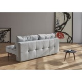Dual Sofa With Dark Wood Legs  and Soft Pacific Pearl Fabric - Back Angle