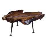 Natural Teak Coffee Table W/ Cast Iron Legs - White BG