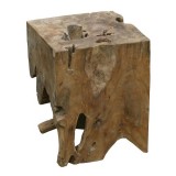 Natural Teak Wood End Table - White BG