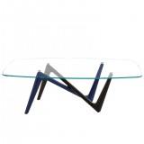  Esse Dining Table, Grey & Blue Base with Glass Top
