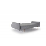 Innovation Living Frode Sofa In Twist Granite Upholstered Arms and Dark Wood Legs- Angled and Opened