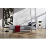 Innovation Living Frode Sofa In Twist Granite Upholstered Arms and Dark Wood Legs- Folded Lifestyle