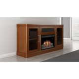 Furnitech 70" Transitional TV Console w/ 25" Electric Fireplace-Light Cherry - Perspective