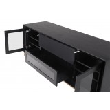 Furnitech Signature Home 78" Contemporary Ebony Oak TV Stand Media Console with Gold Steel Base - Open Angle