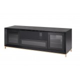 Furnitech Signature Home 78" Contemporary Ebony Oak TV Stand Media Console with Gold Steel Base - Front Silo
