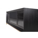 Furnitech Signature Home 78" Contemporary Ebony Oak TV Stand Media Console with Gold Steel Base - Angle Closed