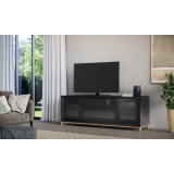 Furnitech Signature Home 78" Contemporary Ebony Oak TV Stand Media Console with Gold Steel Base - Lifestyle