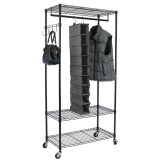 Garment Rack with Adjustable Shelves with Hooks - Black - With Clothes