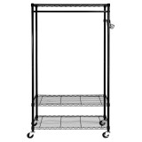 Garment Rack with Adjustable Shelves with Hooks - Black - Front