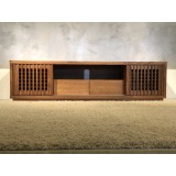 Furnitech 82" 82” Rustic Contemporary TV Stand Media Console Natural Walnut Finish - Front Open