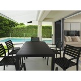 Ares Resin Rectangle Dining Set with 6 chairs Black