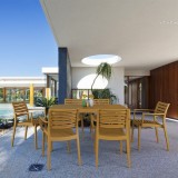 Artemis Resin Rectangle Dining Set with 6 arm chairs Teak Brown