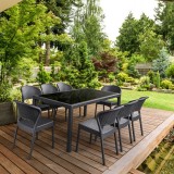 Compamia Daytona Wickerlook 9-Piece Glass Top Rectangle Dining Set - Dark Gray