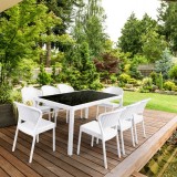 Compamia Daytona Wickerlook 9-Piece Glass Top Rectangle Dining Set - White