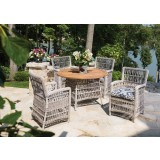 Mackinac Dining Armchair in Putty Wicker - Lifestyle 3