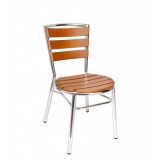 Norden Stacking Side Chair - Synthetic Teak Slats - Silver Powder Coat Aluminum Frame