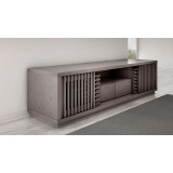 Furntiech Signature 82" Contemporary Coastal Grey Rustic TV Stand Media Console in American Red Oak - Perspective