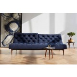 Oldschool Sofa in Brass Legs and Velvet Dark Blue - Fully Reclined