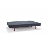 Recast Sofa With NST Blue Fabric  With Dark Wood Legs - Fully Opened