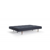 Recast Sofa With NST Blue Fabric  With Dark Wood Legs - Fully Opened