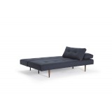 Recast Sofa With NST Blue Fabric  With Dark Wood Legs - Bed Folded