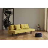 Recast Sofa in Soft Mustard With Dark Wood Legs - Angled