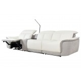 Modulate 4 Piece Recliner Snow Ice Leather with Black Fabric - Angled View Fooot Rest