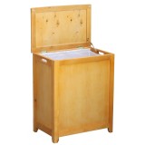 Natural Finished Rectangular Laundry Wood Hamper - Lid Fully opened